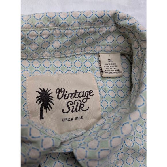 Vintage Silk Mens Short Sleeve Button Down Shirt - XL Dot Pattern - Picture 2 of 7
